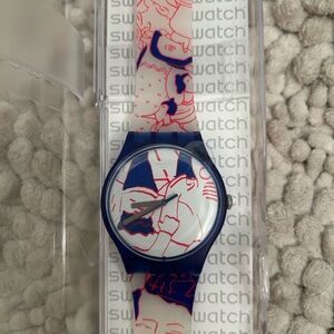 Swatch Blue and White Graphic Watch